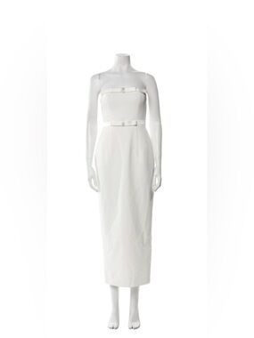 Nana Jacqueline Strapless White Midi Dress with Bow Accents
